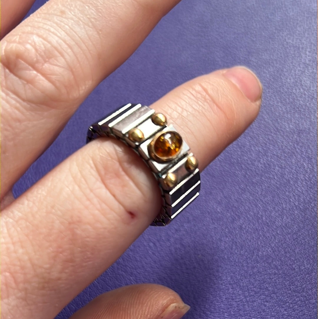 Genuine Nomination Silver Link Stretch Ring Two Tone Fire Opal