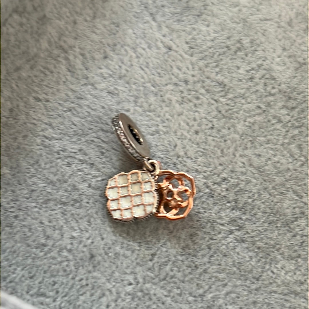 Genuine Pandora Rose Gold and Enamel Rose Dangle Charm