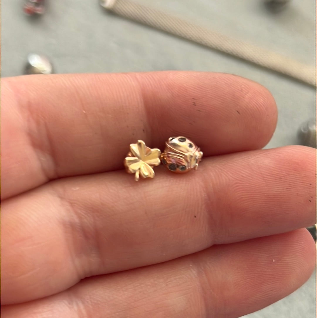 Genuine Pandora Rose Gold Clover and Ladybird Earrings