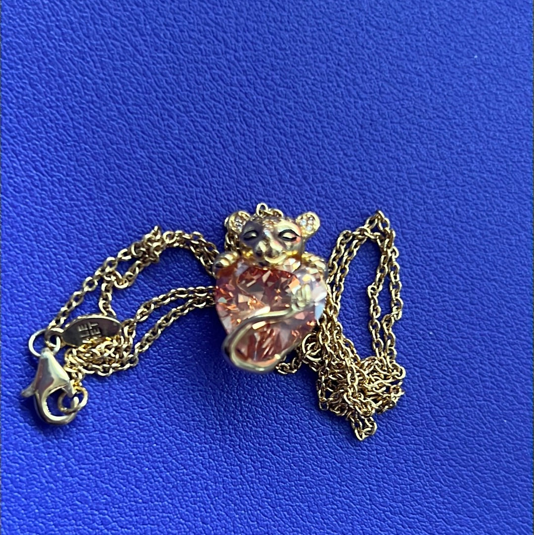 Genuine Pandora Shine Gold Disney Lioness Pave Necklace Holding Golden Heart Stone 50cm drop