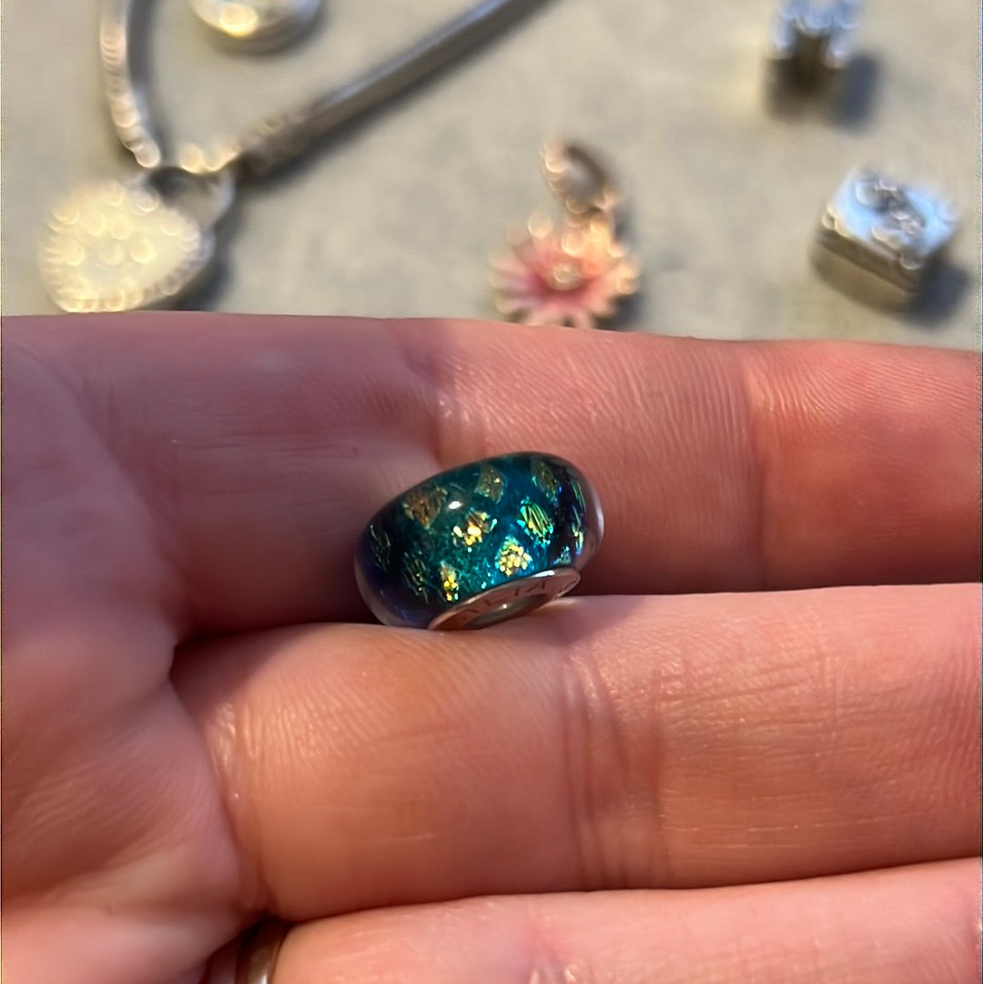 Genuine Chamilia Murano - Blue, Turquoise and Gold Mermaid Shimmer BEAUTIFUL