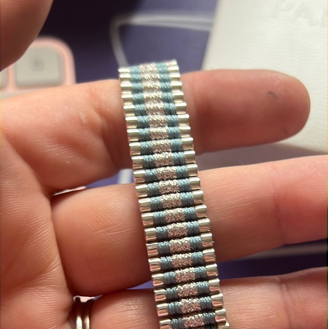 Genuine Links of London Woven Sweetie Friendship Bar Bracelet Baby Blue and Glitter Silver