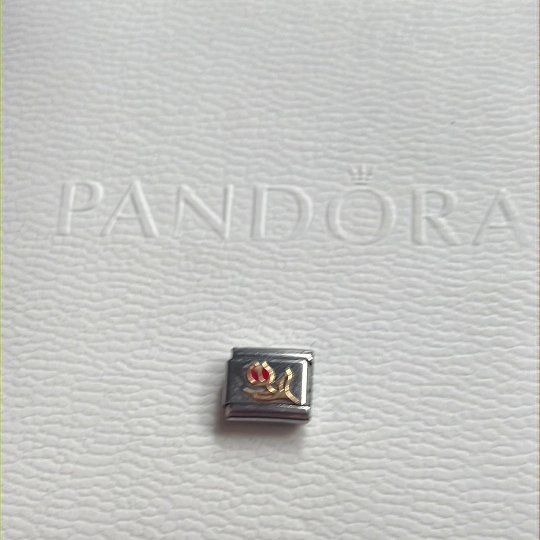 Genuine Nomination Silver Link Charm Two Tone Enamel Tulip
