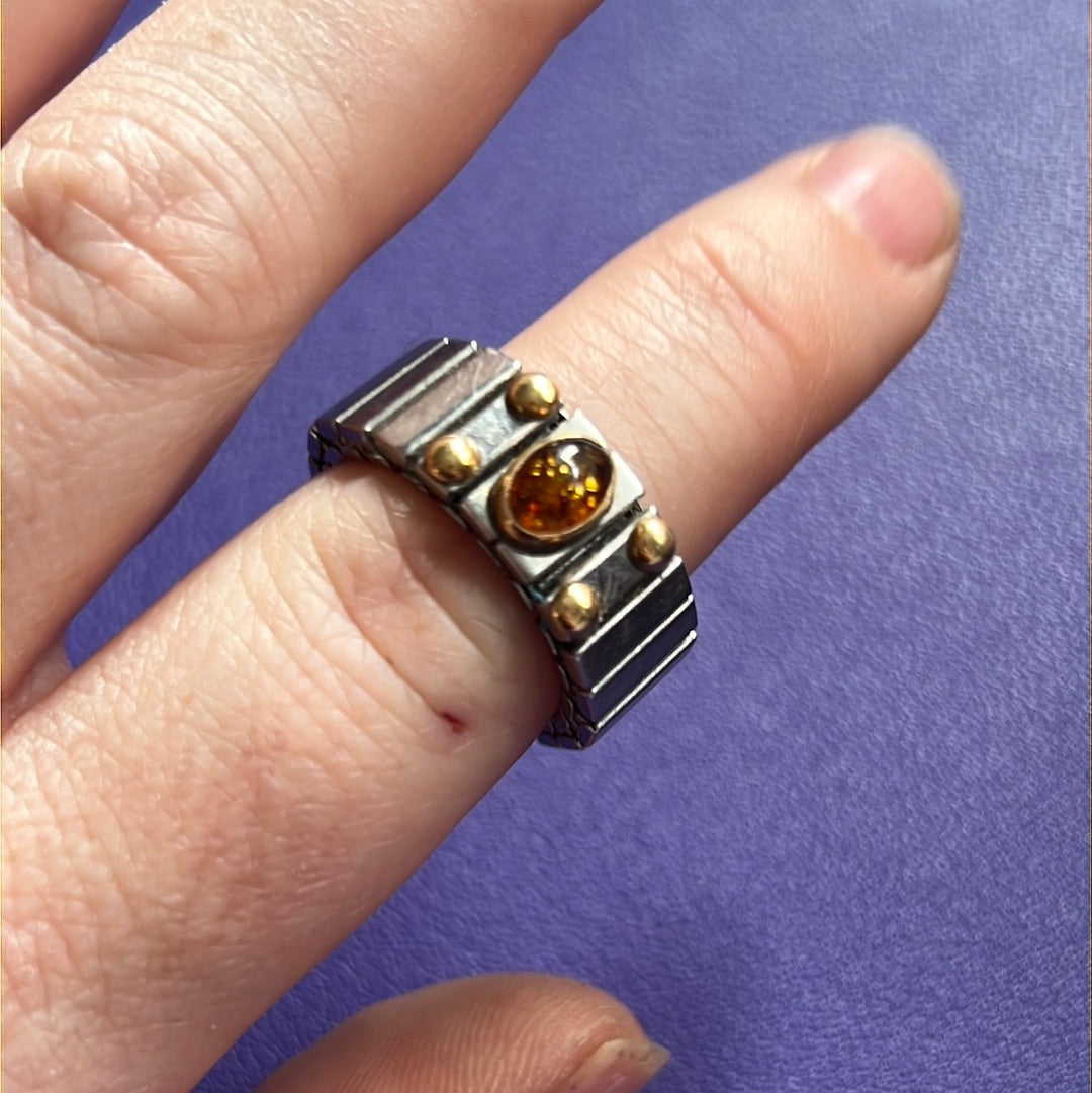 Genuine Nomination Silver Link Stretch Ring Two Tone Fire Opal