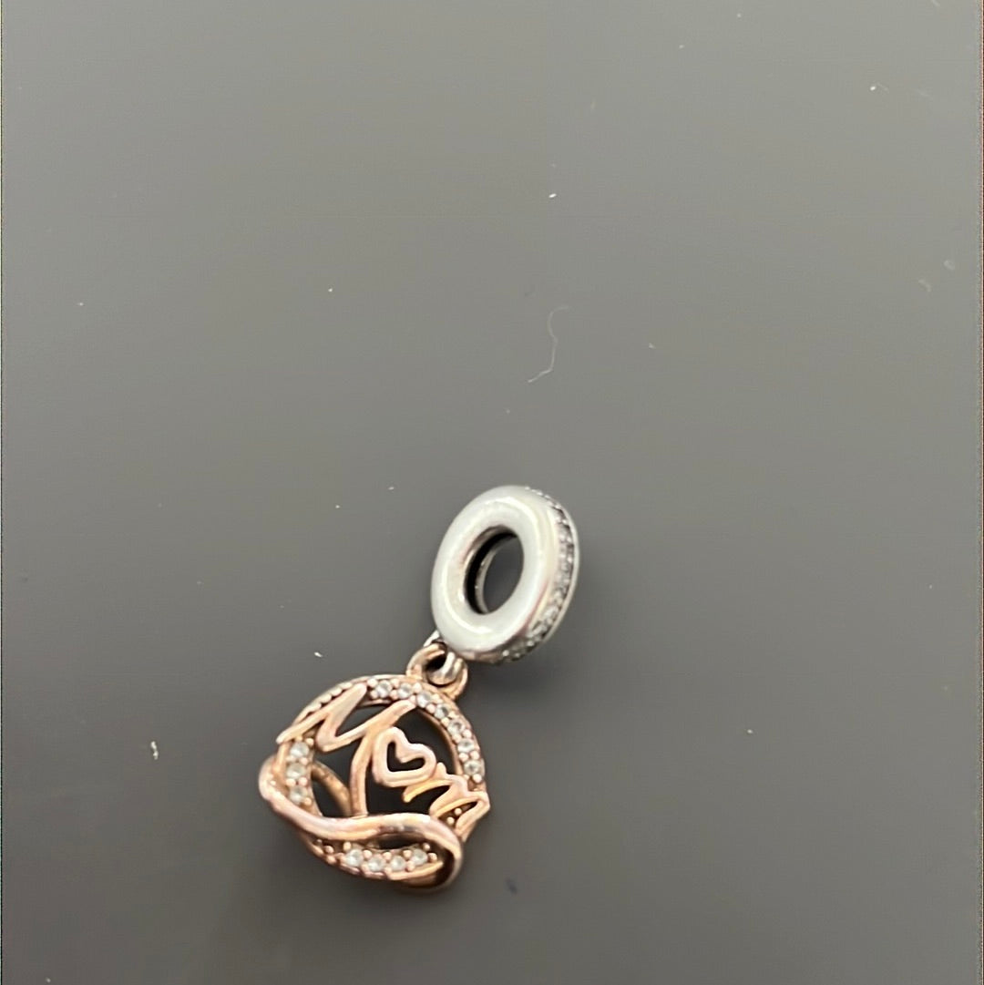 Genuine Pandora Rose Gold Mum Heart Pave Dangle Charm