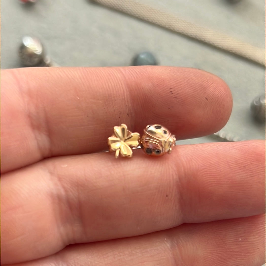 Genuine Pandora Rose Gold Clover and Ladybird Earrings