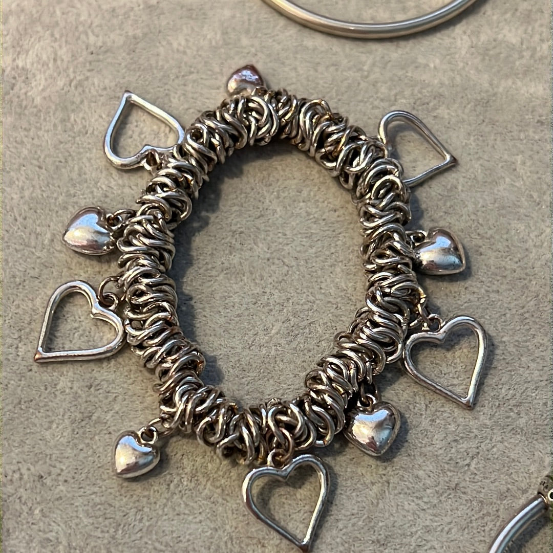 Sterling Silver Beautiful Stretch Bracelet with Heart Charms