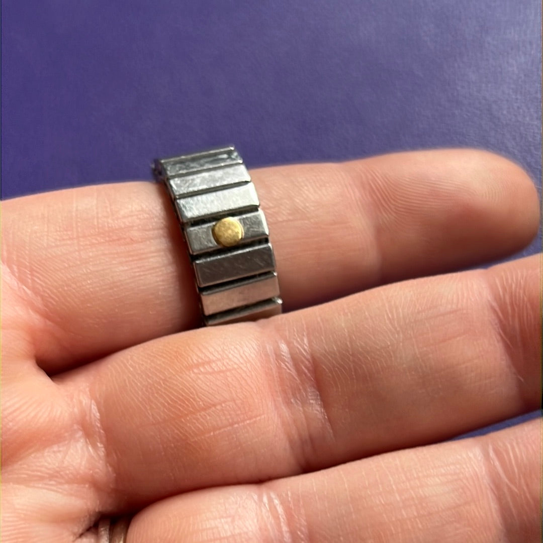 Genuine Nomination Silver Link Stretch Ring Two Tone Fire Opal