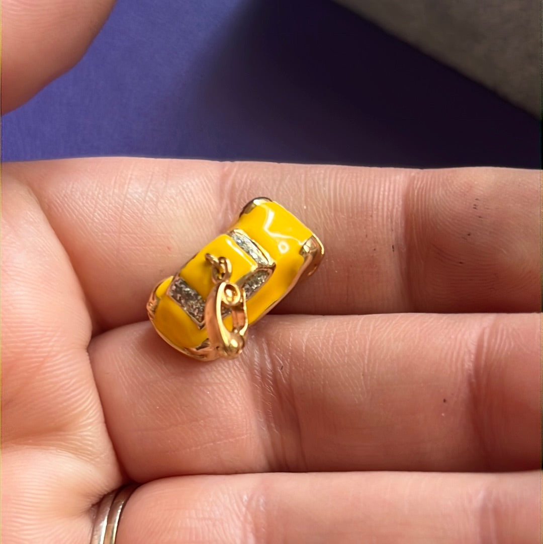 Artlinea 18ct Gold  Yellow Enamel Pave  Beetle Travel Charm Car