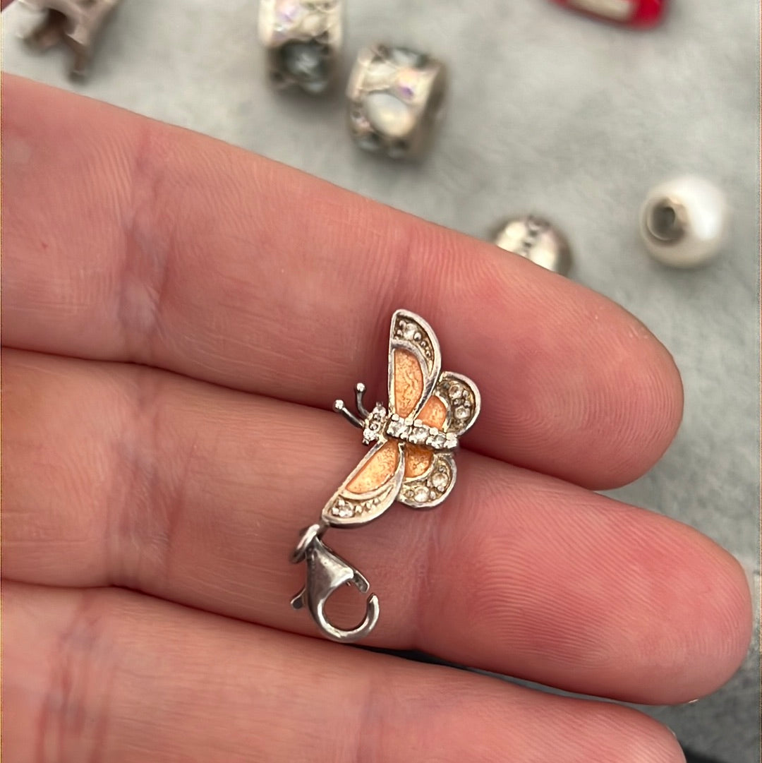 Genuine Thomas Sabo Sterling Silver Cream Gold Enamel Butterfly Dangle Clip Charm