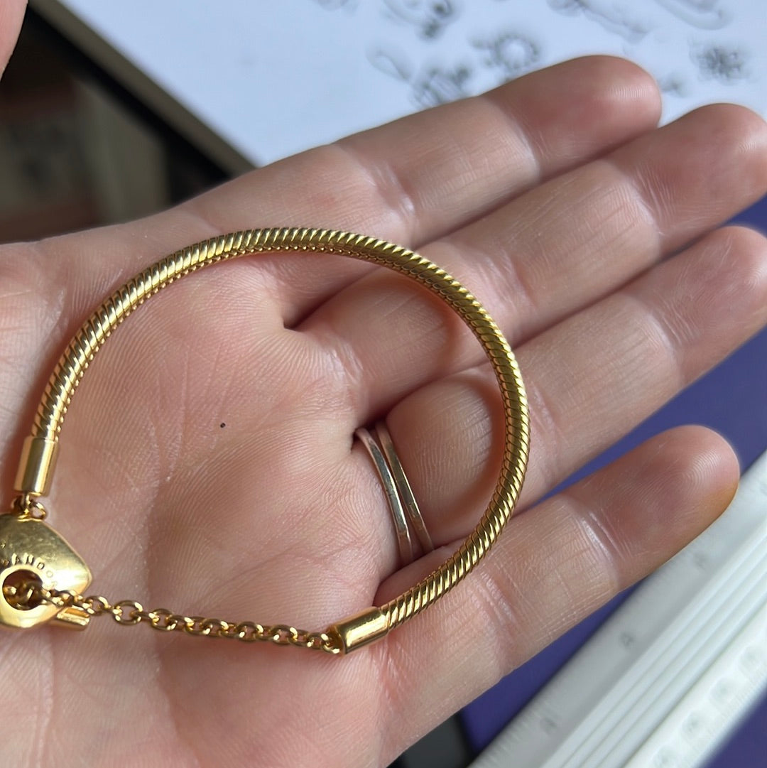 Genuine Pandora Shine Gold Snake Chain Moments New Style Smooth Heart Chain T-Clasp Style 20cm