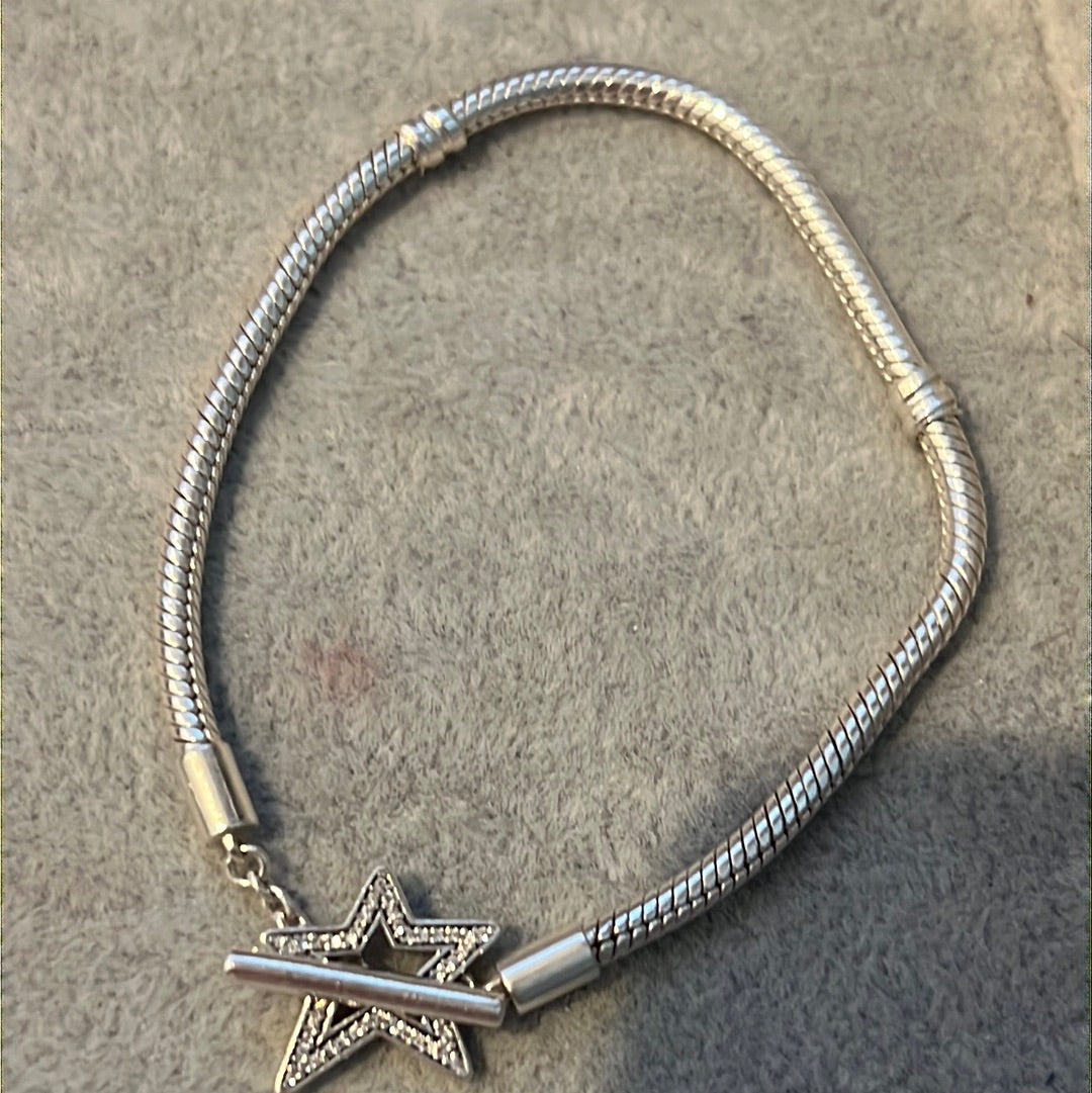 Genuine Pandora Asymmetrical T-Bar Pave Star Bracelet 19cm