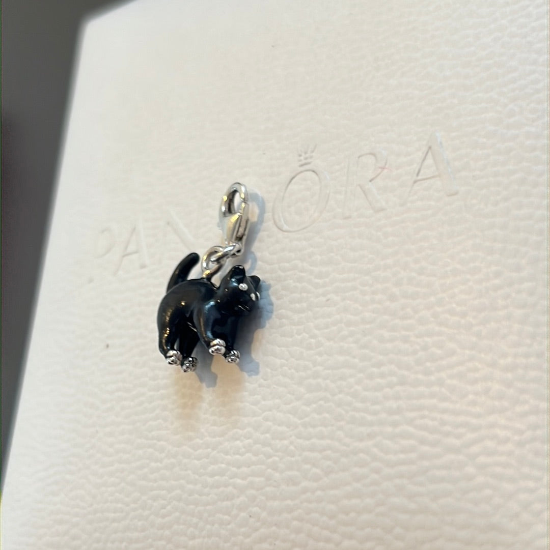Genuine Thomas Sabo Black Enamel Cat Dangle Clip Charm