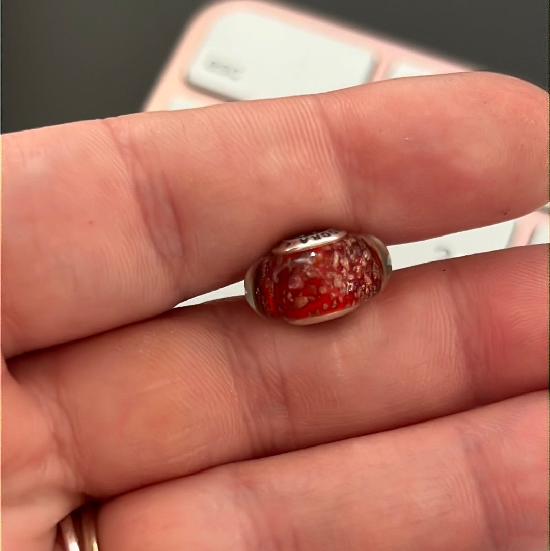 Genuine Pandora Red Twinkle Gold GlitterMurano Glass Charm
