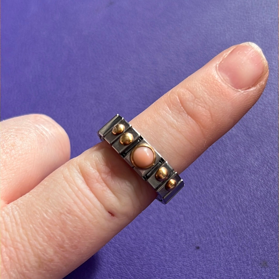 Genuine Nomination Silver Link Stretch Ring Two Tone Pink Opal Stone