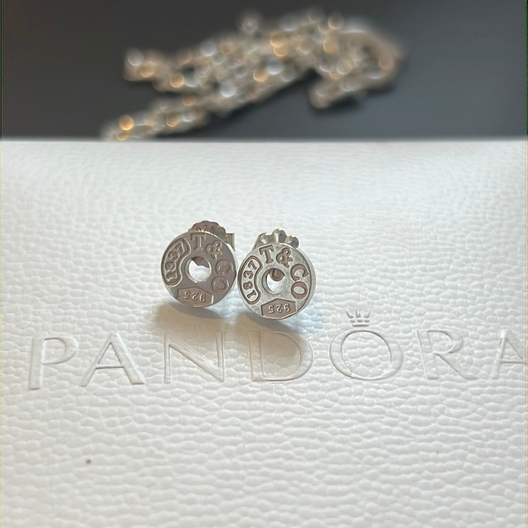 Genuine Tiffany & CO Sterling Silver 1837 Circle Earrings