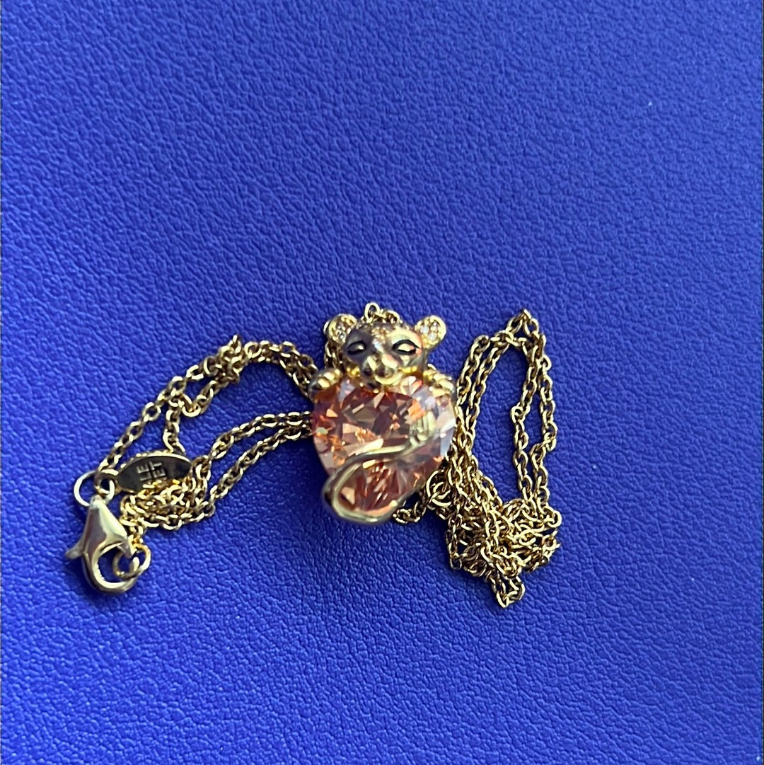 Genuine Pandora Shine Gold Disney Lioness Pave Necklace Holding Golden Heart Stone 50cm drop