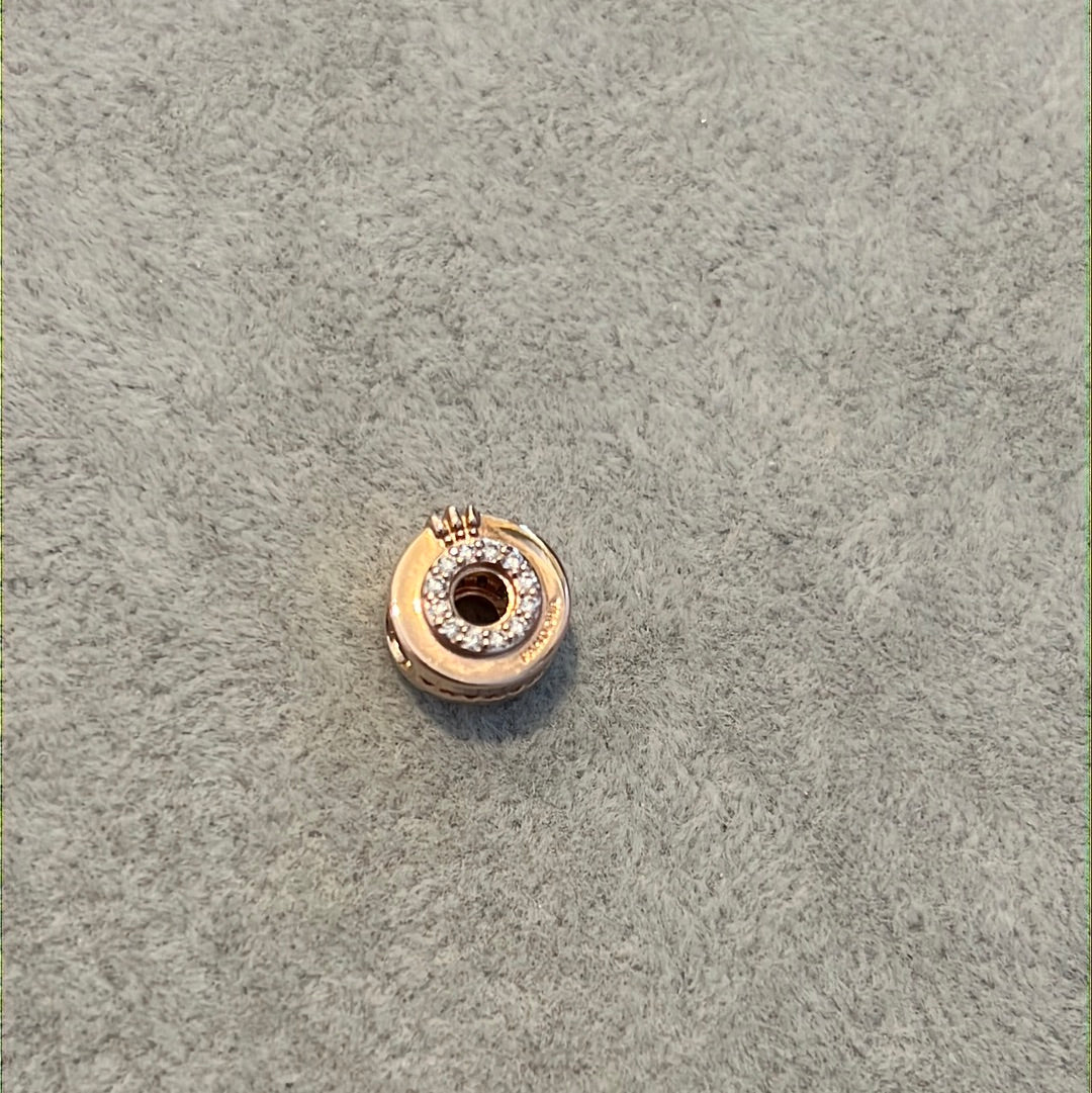Genuine Pandora Rose Gold Pave Crown O Circle Charm