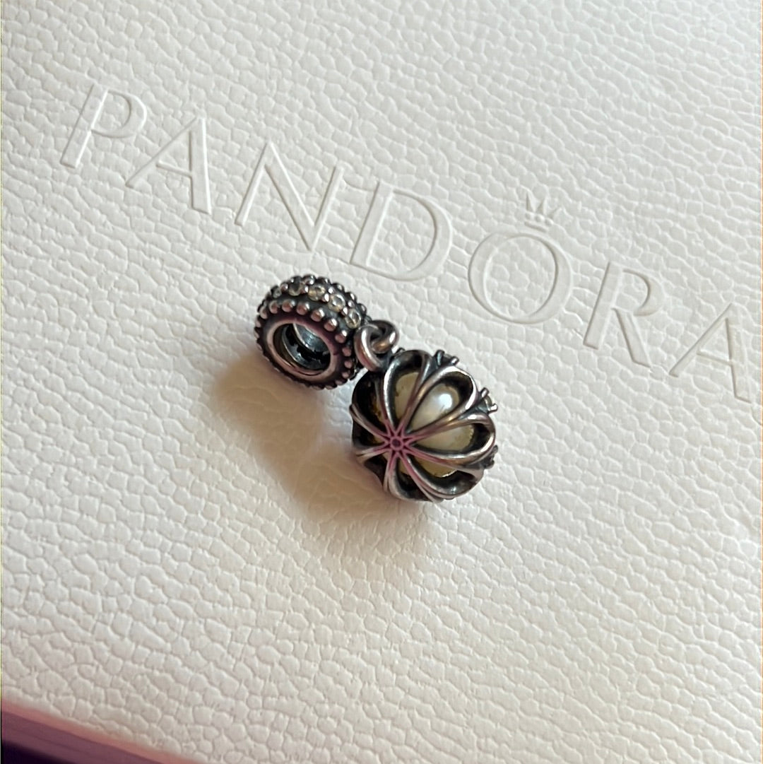 Genuine Pandora Everlasting Grace Pearl Pendant Dangle Charm RARE HTF