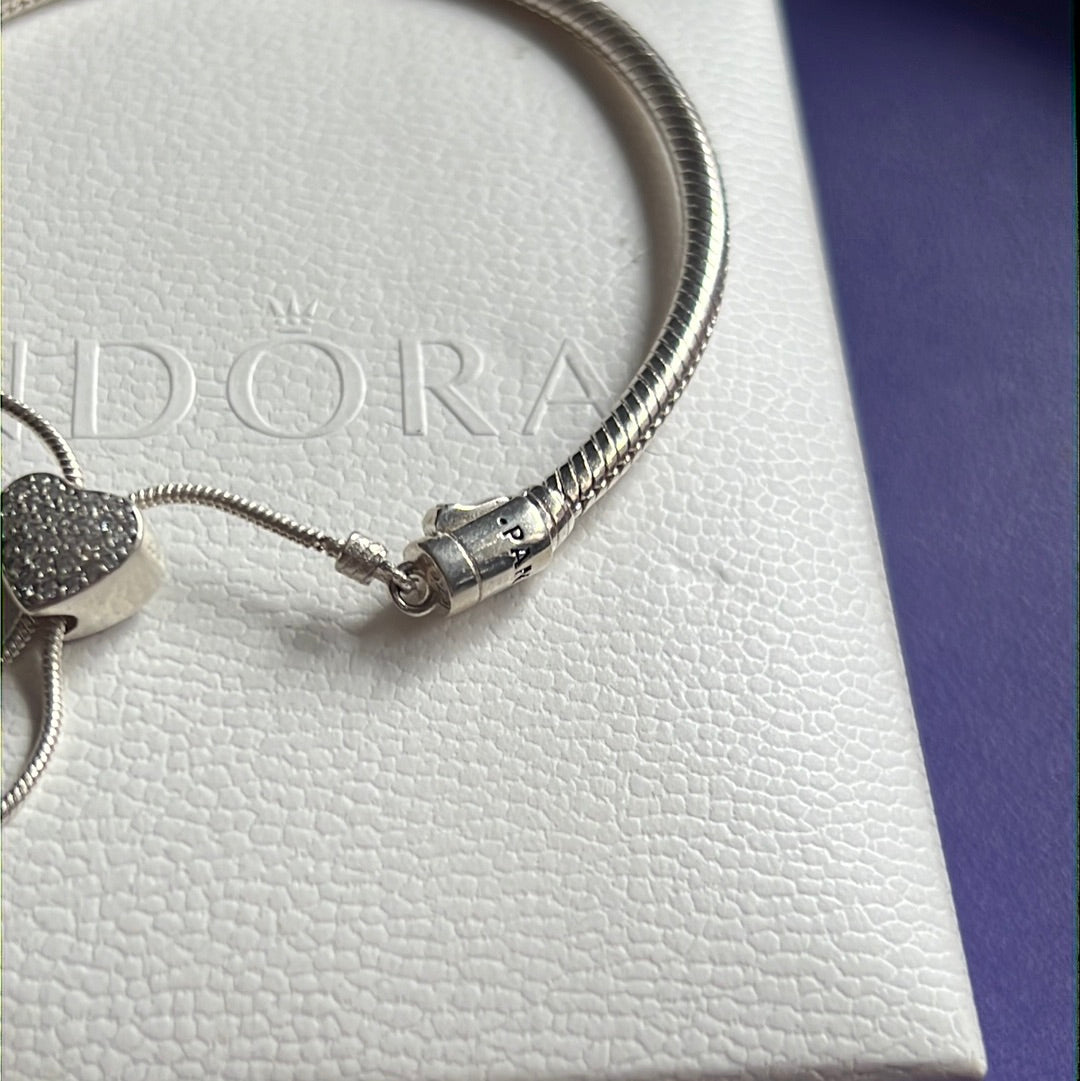 Genuine Pandora Pave Heart Slider Tennis Bracelet Adjustable