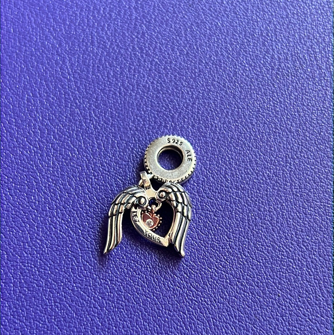 Genuine Pandora Rose Gold Two Tone Angel Wing Charm 2021 Club Charm