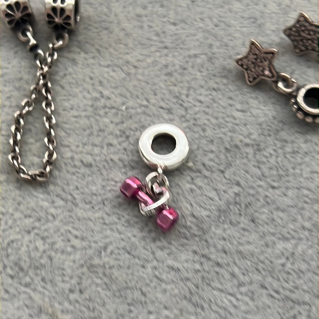Genuine Pandora Pink Dumbbell and Heart Dangle Charm