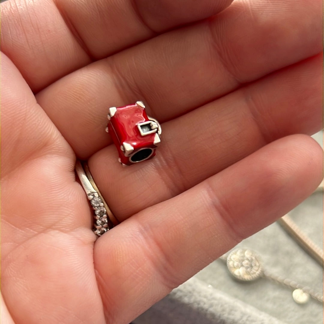 Sterling Silver Enamel Red Suitcase Charm