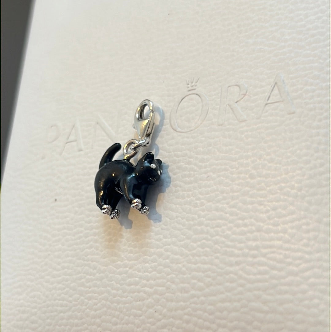 Genuine Thomas Sabo Black Enamel Cat Dangle Clip Charm