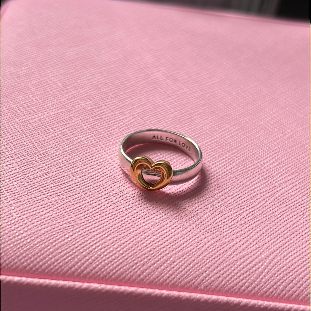 Genuine Pandora Two Tone Sliding Heart Ring Size 52