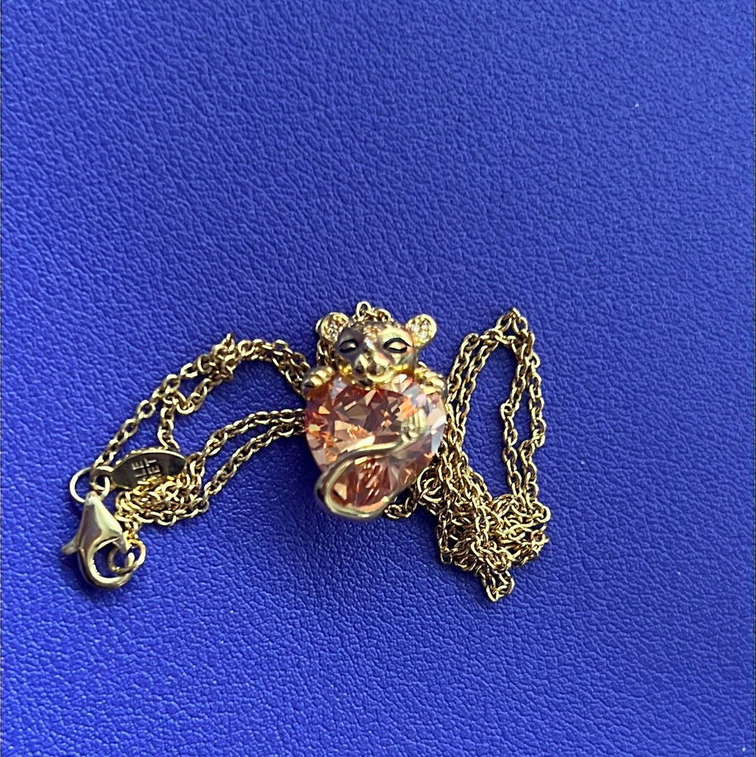 Genuine Pandora Shine Gold Disney Lioness Pave Necklace Holding Golden Heart Stone 50cm drop
