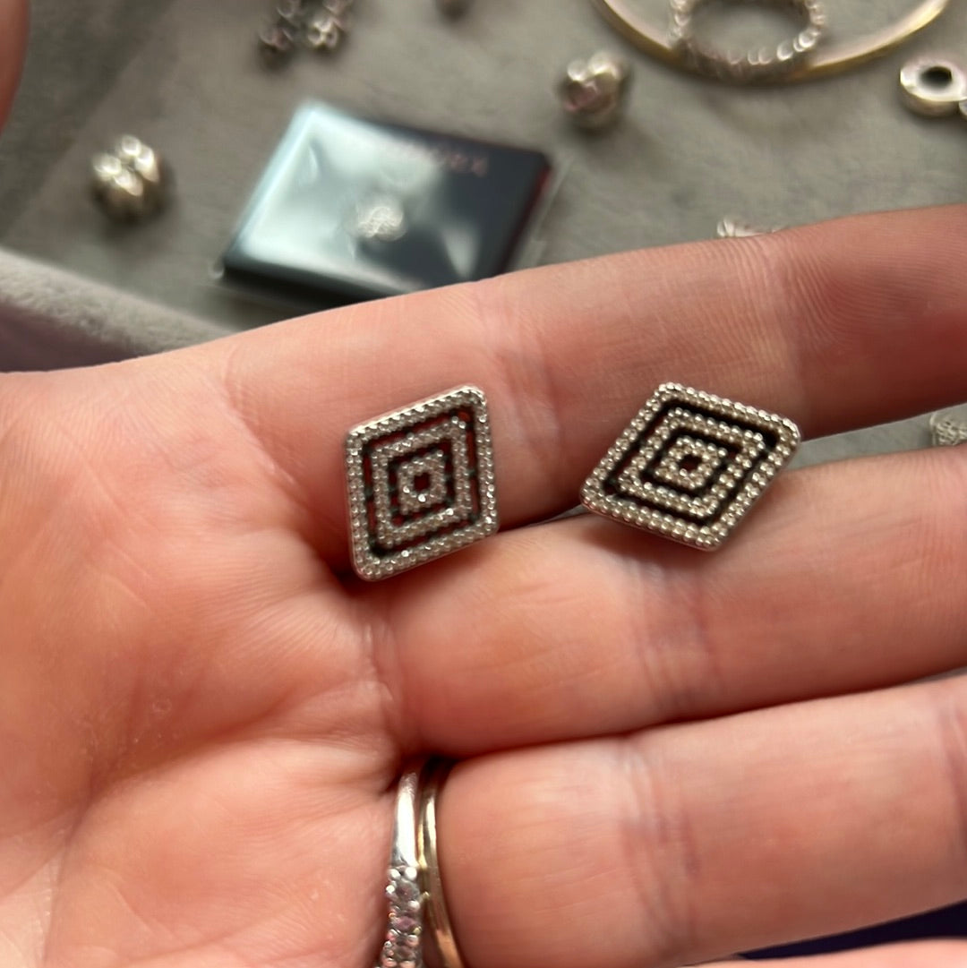 Genuine Pandora Pave Geometric Lines Earrings