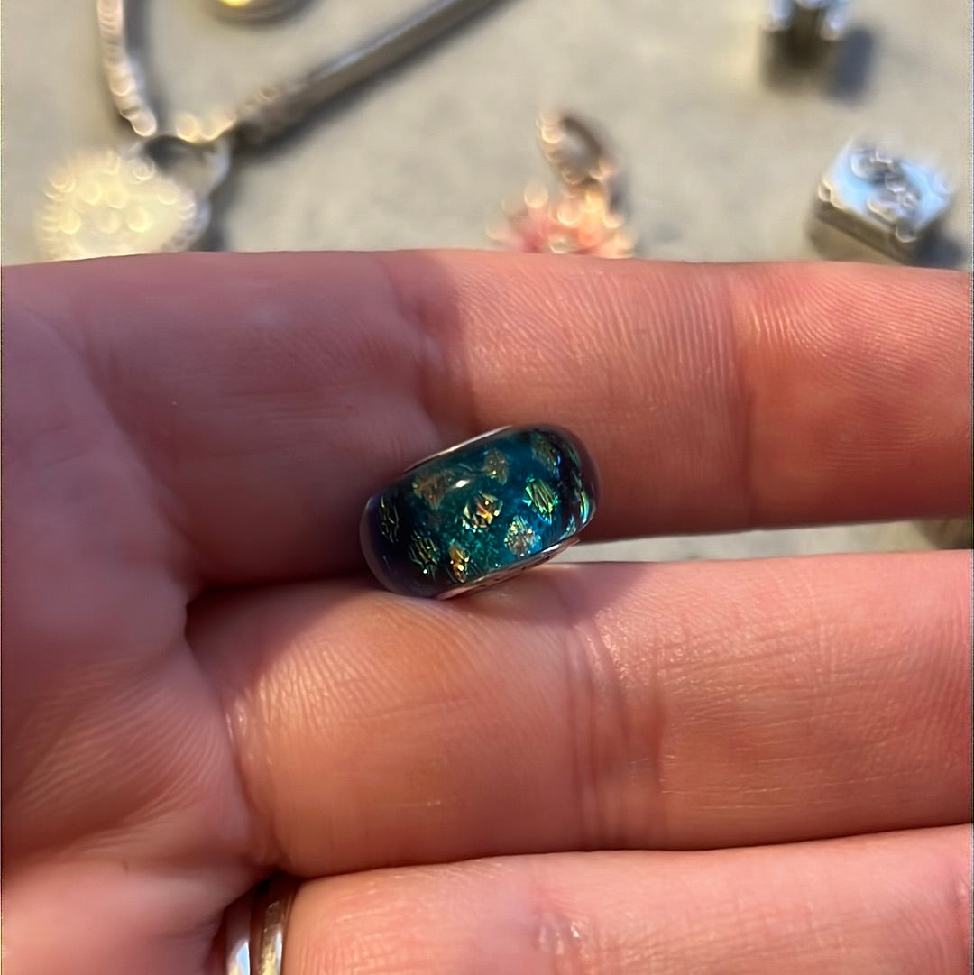 Genuine Chamilia Murano - Blue, Turquoise and Gold Mermaid Shimmer BEAUTIFUL