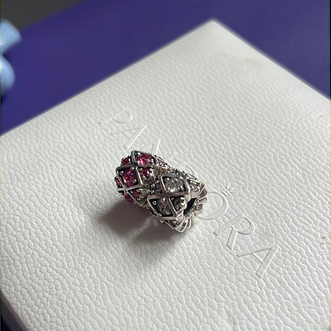 Genuine Chamilia Pink & Clear Sparkle Pave Charms PAIR