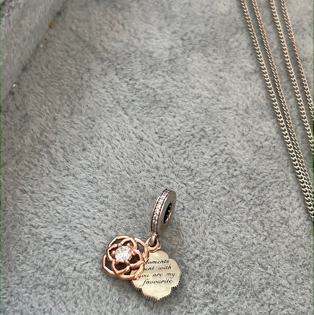 Genuine Pandora Rose Gold and Enamel Rose Dangle Charm