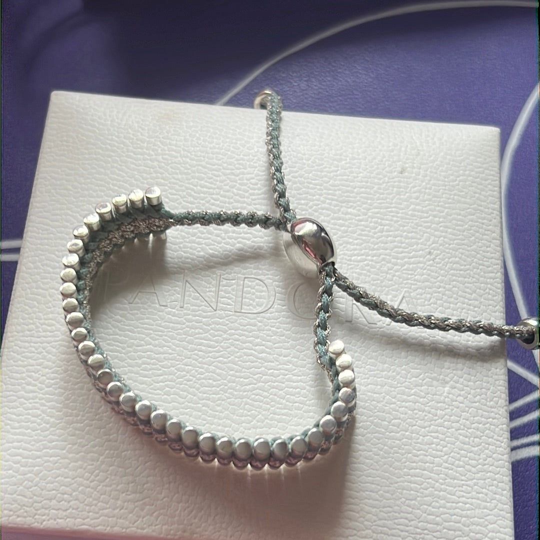 Genuine Links of London Woven Sweetie Friendship Bar Bracelet Baby Blue and Glitter Silver