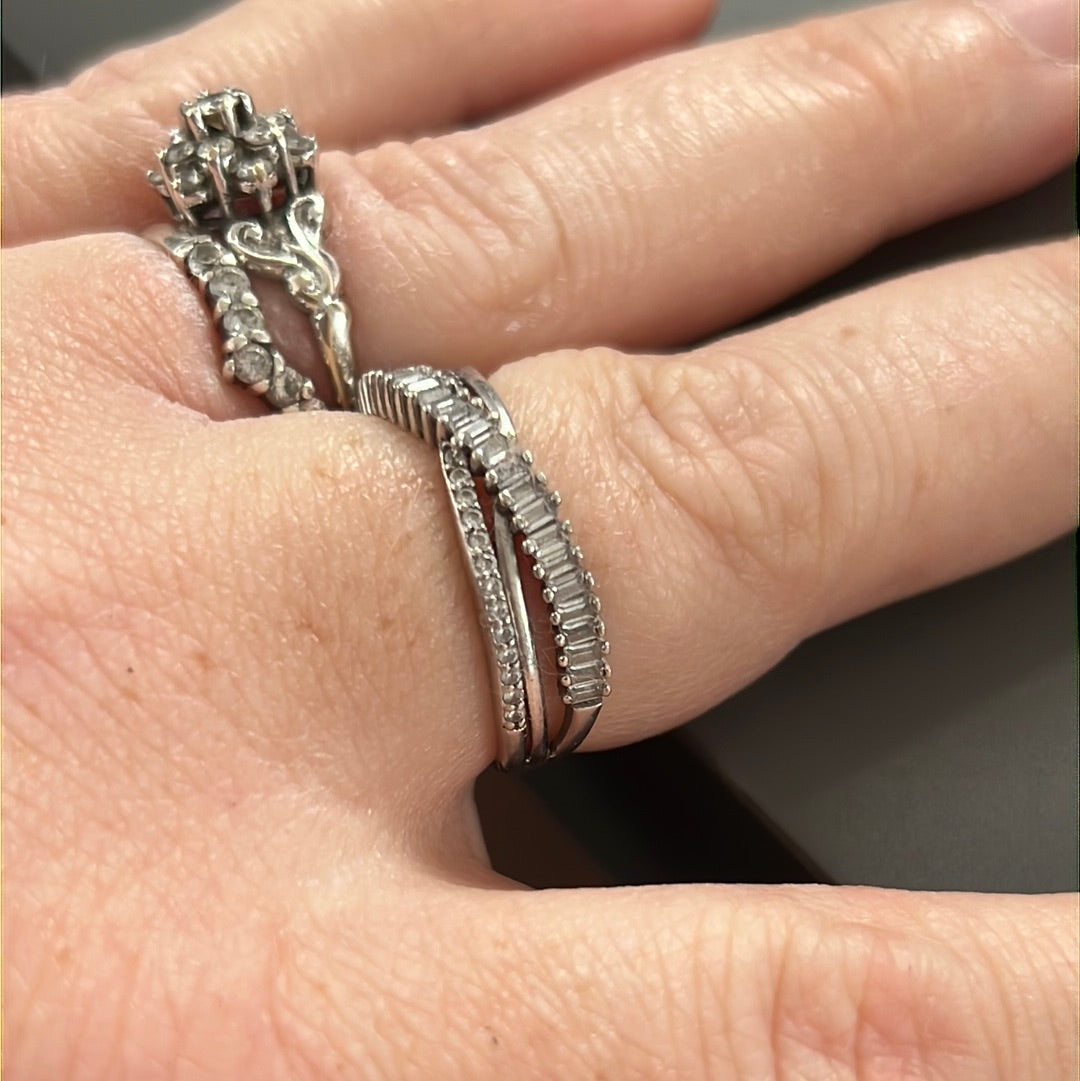 Sterling Silver Dazzling Pave Wave Cross Over CZ Ring 60