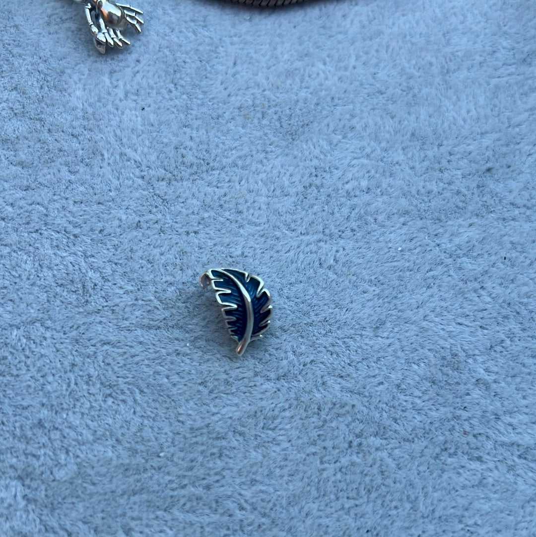 Genuine Pandora Purple and Green Enamel Feather Leaf Charm