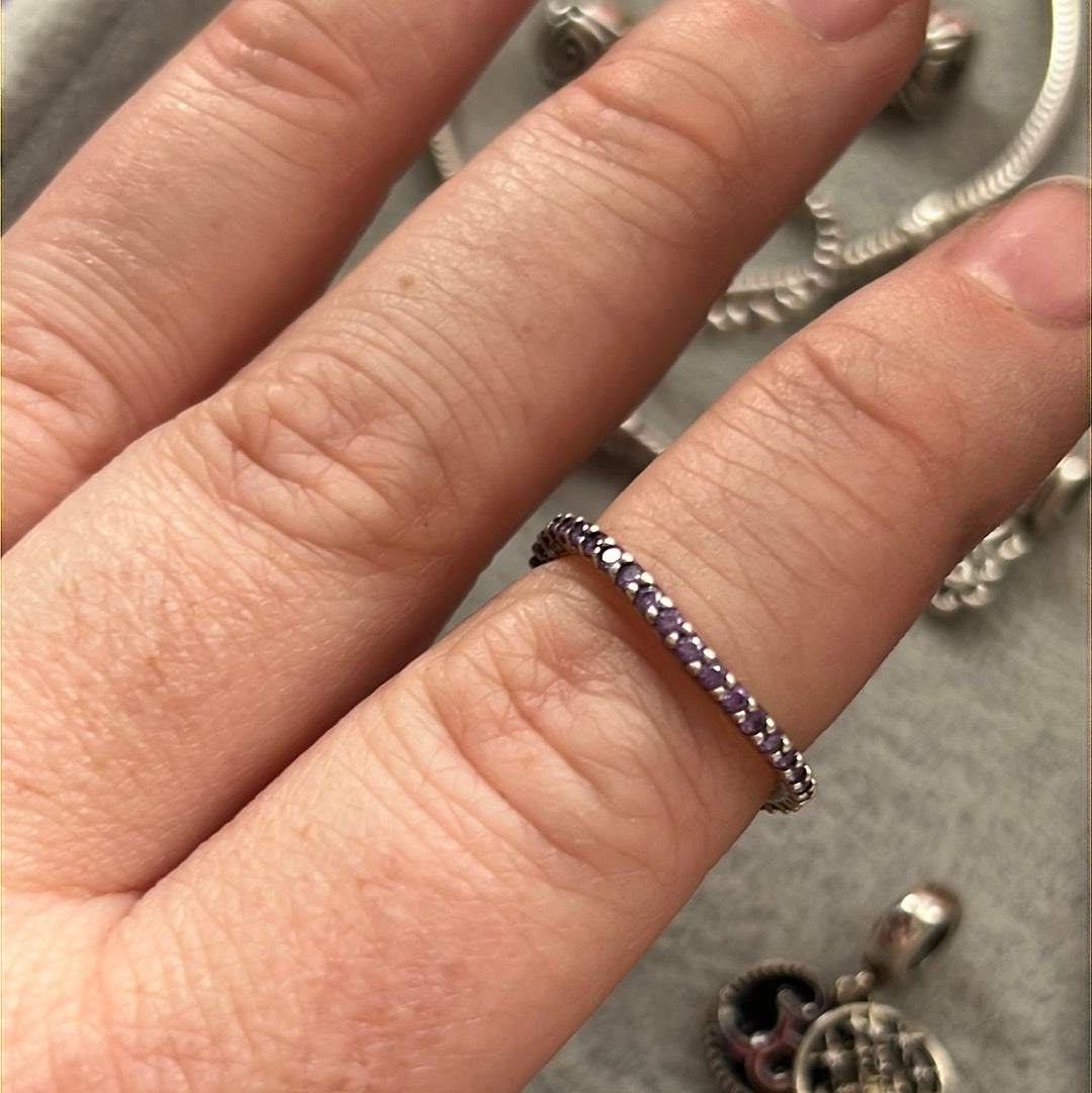 Genuine Purple Pave Wave Sparkle Band Ring Stacker Ring Size 52