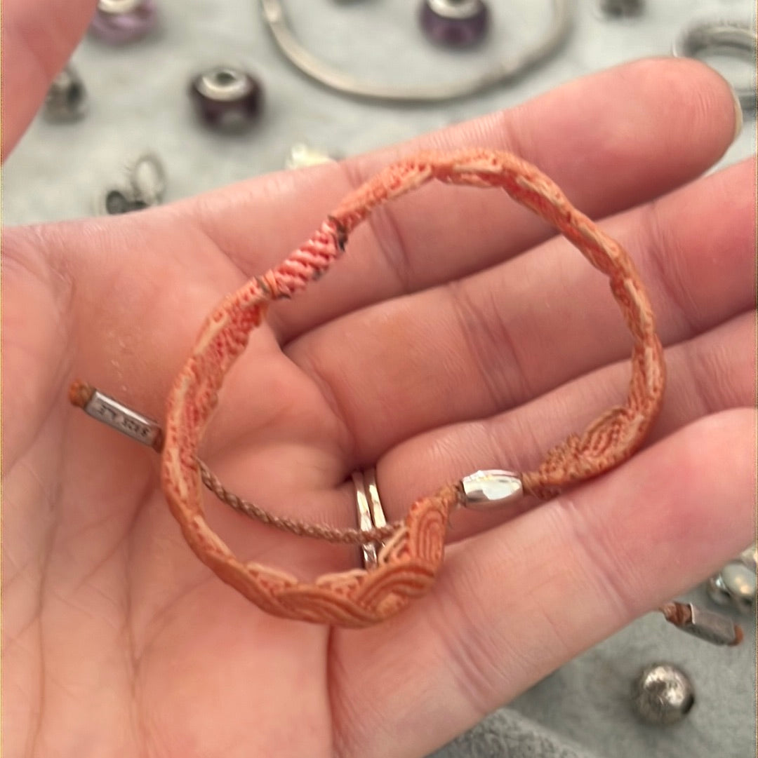 Genuine Pandora Orange Salmony Macramé Material Bracelet Clip Station One Charm Bracelet