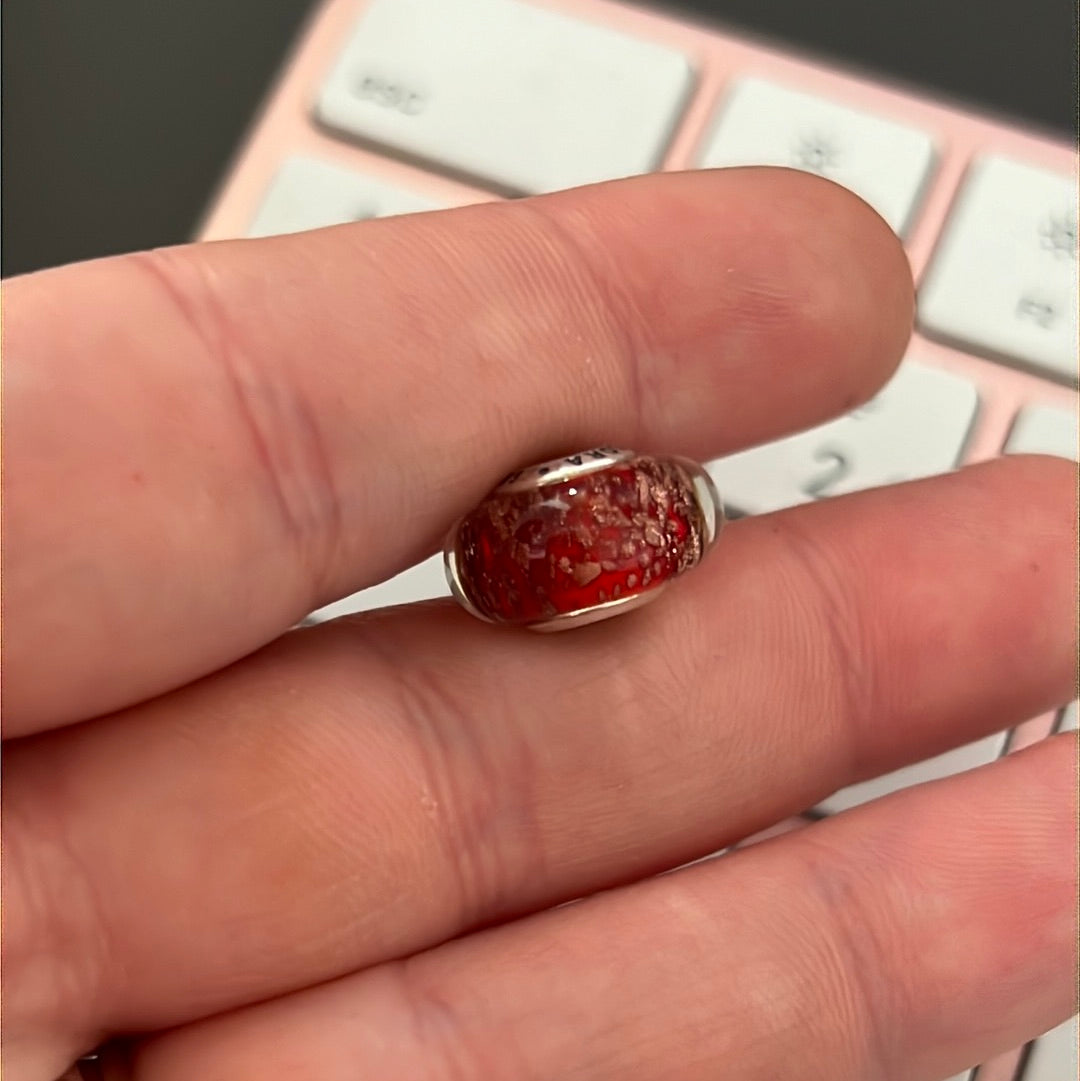 Genuine Pandora Red Twinkle Gold GlitterMurano Glass Charm