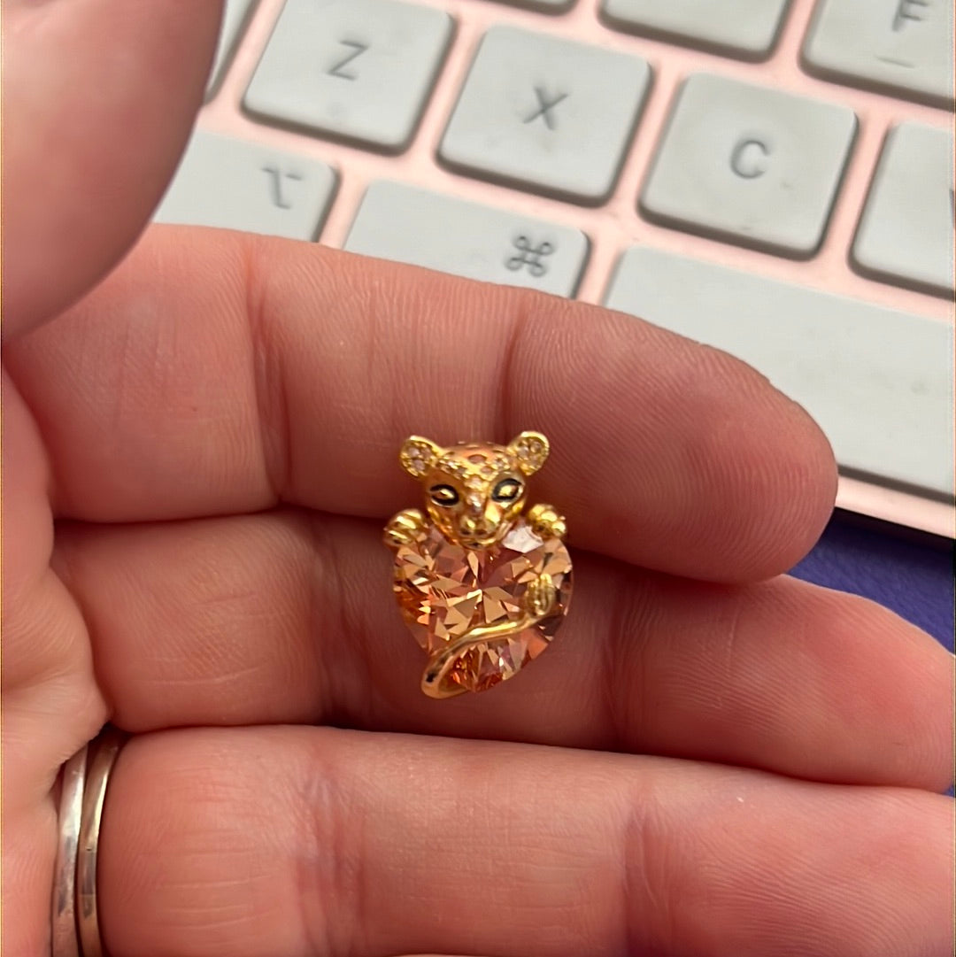 Genuine Pandora Shine Gold Disney Lioness Pave Necklace Holding Golden Heart Stone 50cm drop