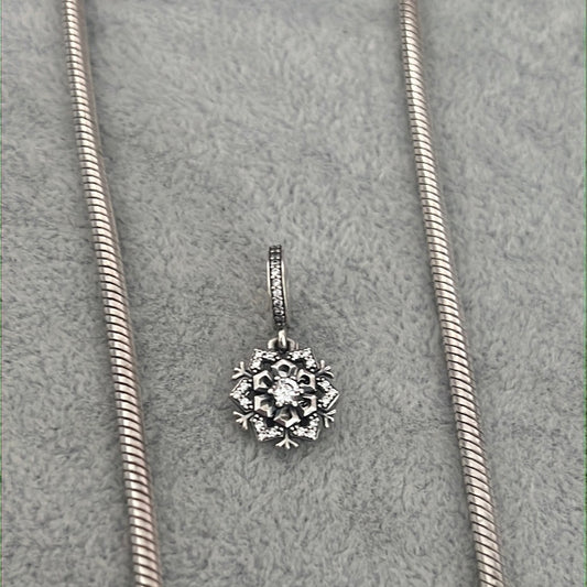 Genuine Pandora Pave Snowflake You are one of a Kind Pendant Dangle Charm