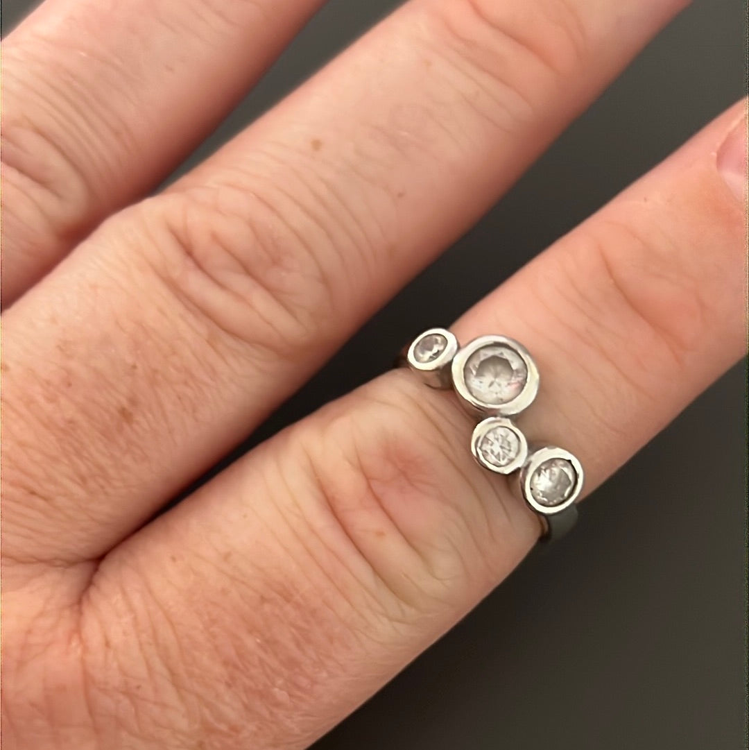 Sterling Silver CZ Bubble Circle Ring 53