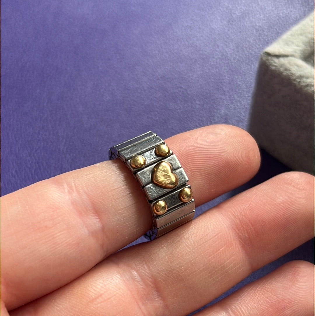 Genuine Nomination Silver Link Stretch Ring Charm Two Tone Hearts