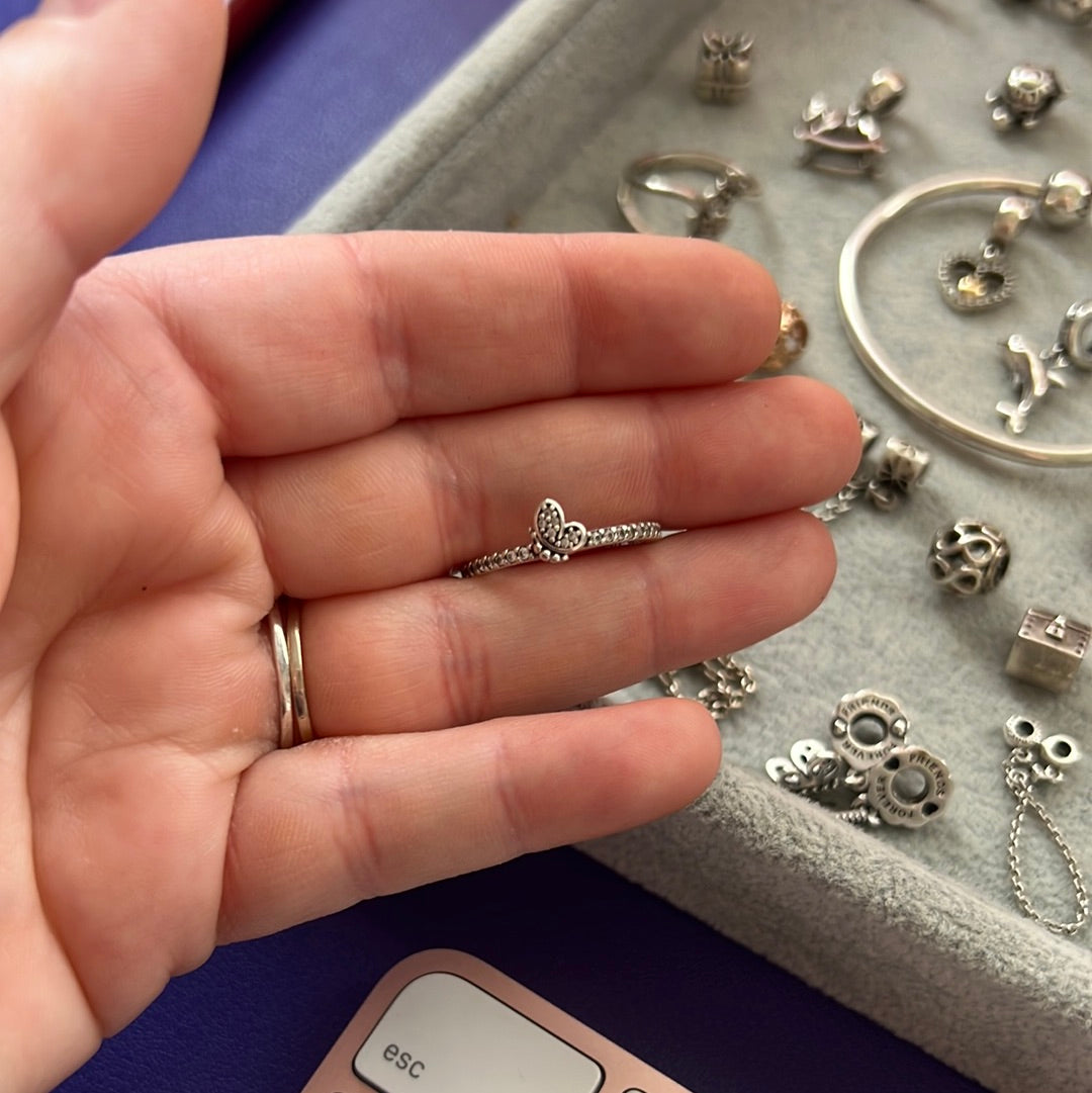 Genuine Pandora Half Pave Butterfly Sparkle Pave Ring 58