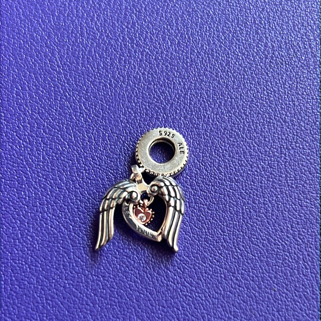 Genuine Pandora Rose Gold Two Tone Angel Wing Charm 2021 Club Charm
