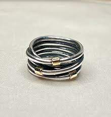 Genuine Pandora Two Tone Rectangle Rare Rope Retired Ring 58
