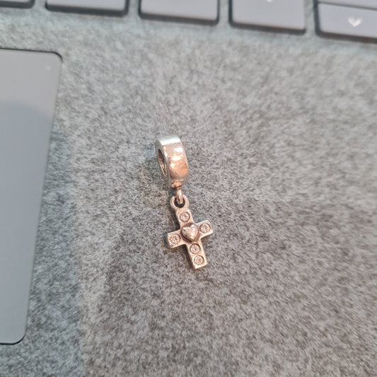 Genuine Pandora Clear Stone Cross Christening Charm Christmas Faith Religion