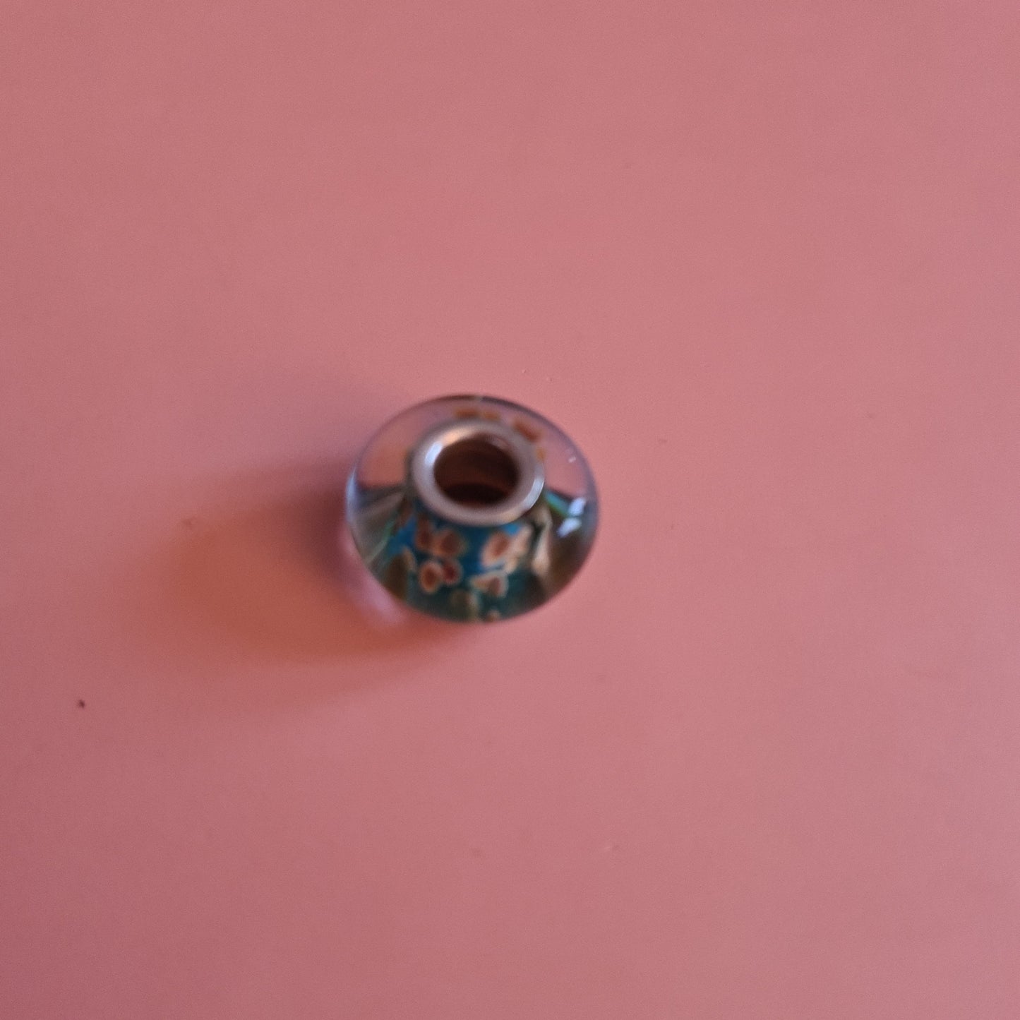 Genuine Chamilia Green Shiny Murano Glass Charm With Brown Taupe Flecks