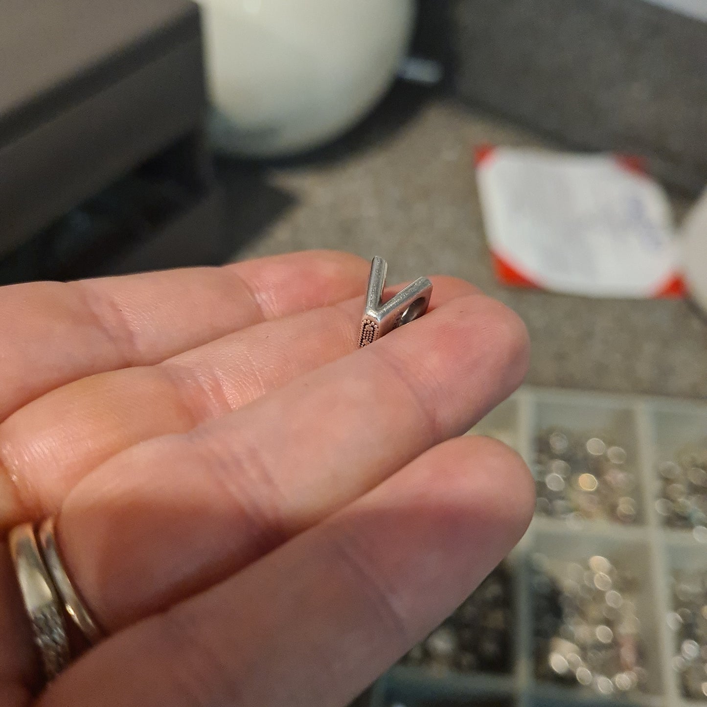Genuine Pandora Letter Charm With Hearts V